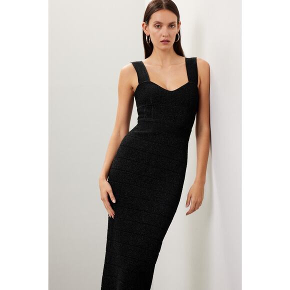 HERVÉ LÉGER Black Bandage Sweetheart Neckline Lurex Gown Dress Size Medium - Picture 4 of 16